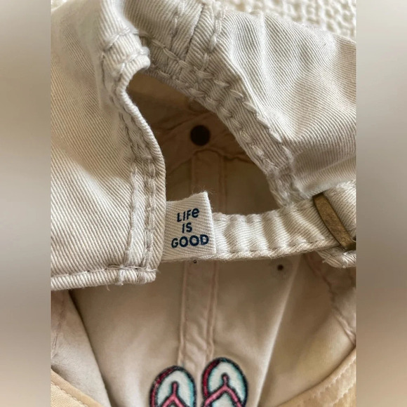 Life is Good Tan Baseball Cap with Blues Flip Flops - Picture 6 of 6